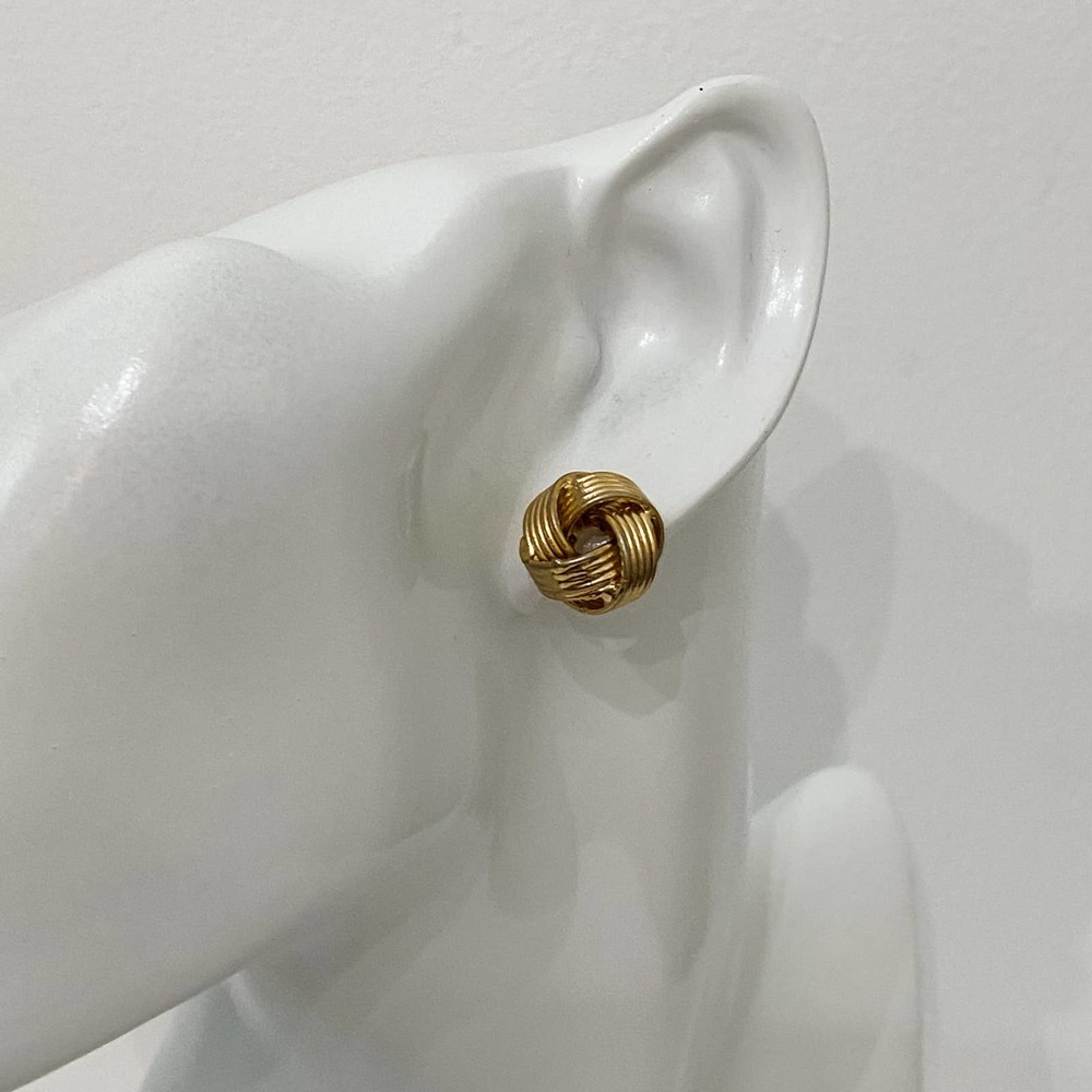 VTG Gold Ribbed Woven Knot Stud Earrings